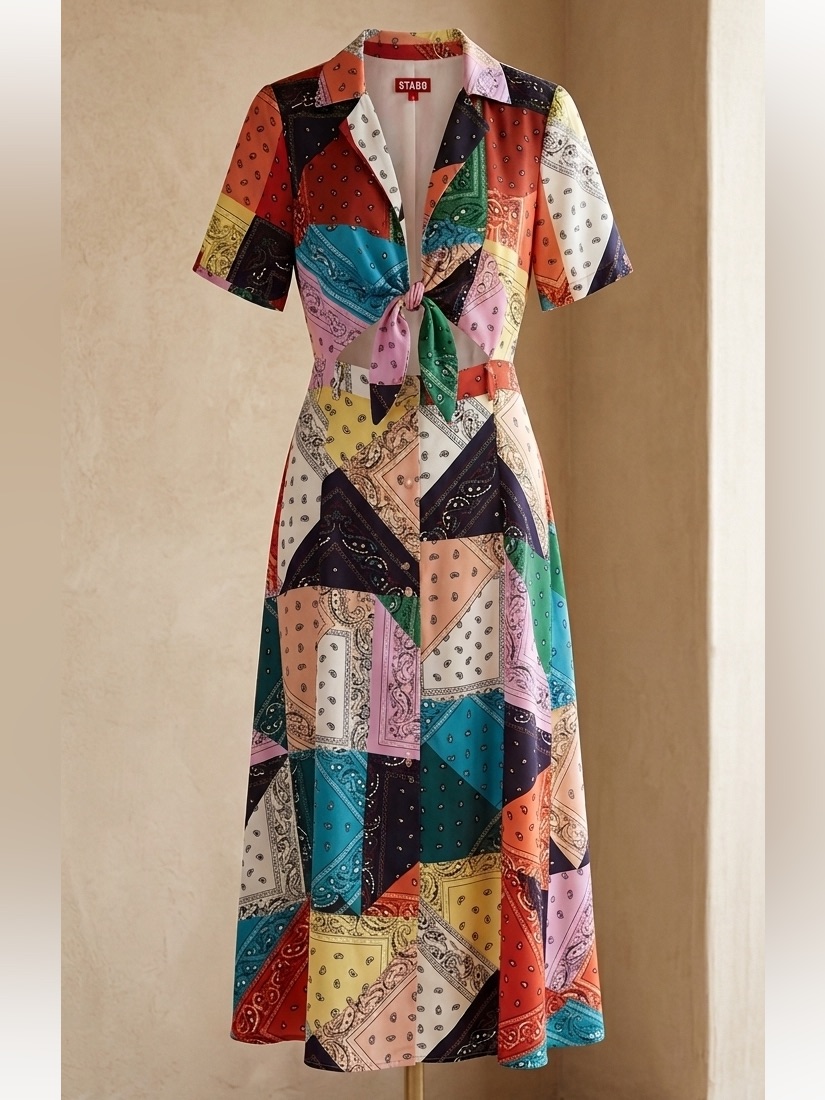 Staud Multicolor Patchwork Maxi Dress